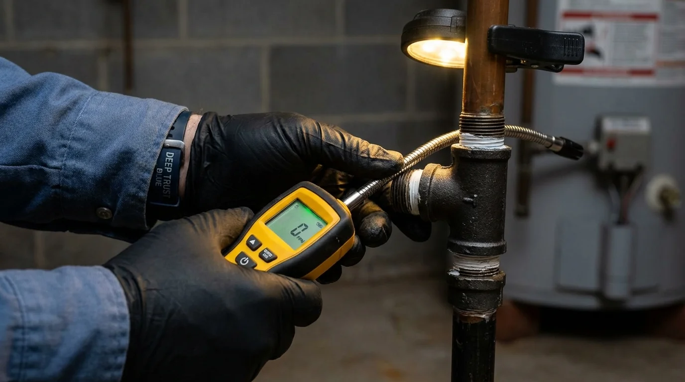 Gas leak detection with electronic sniffer by Johns Plumbing LLC in Hobart